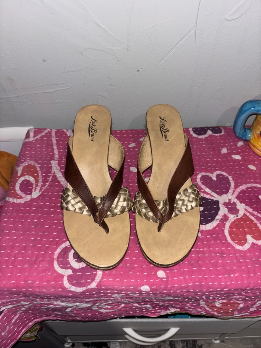 Lucky Brand Brown Sandal with Metallic Braided Strap